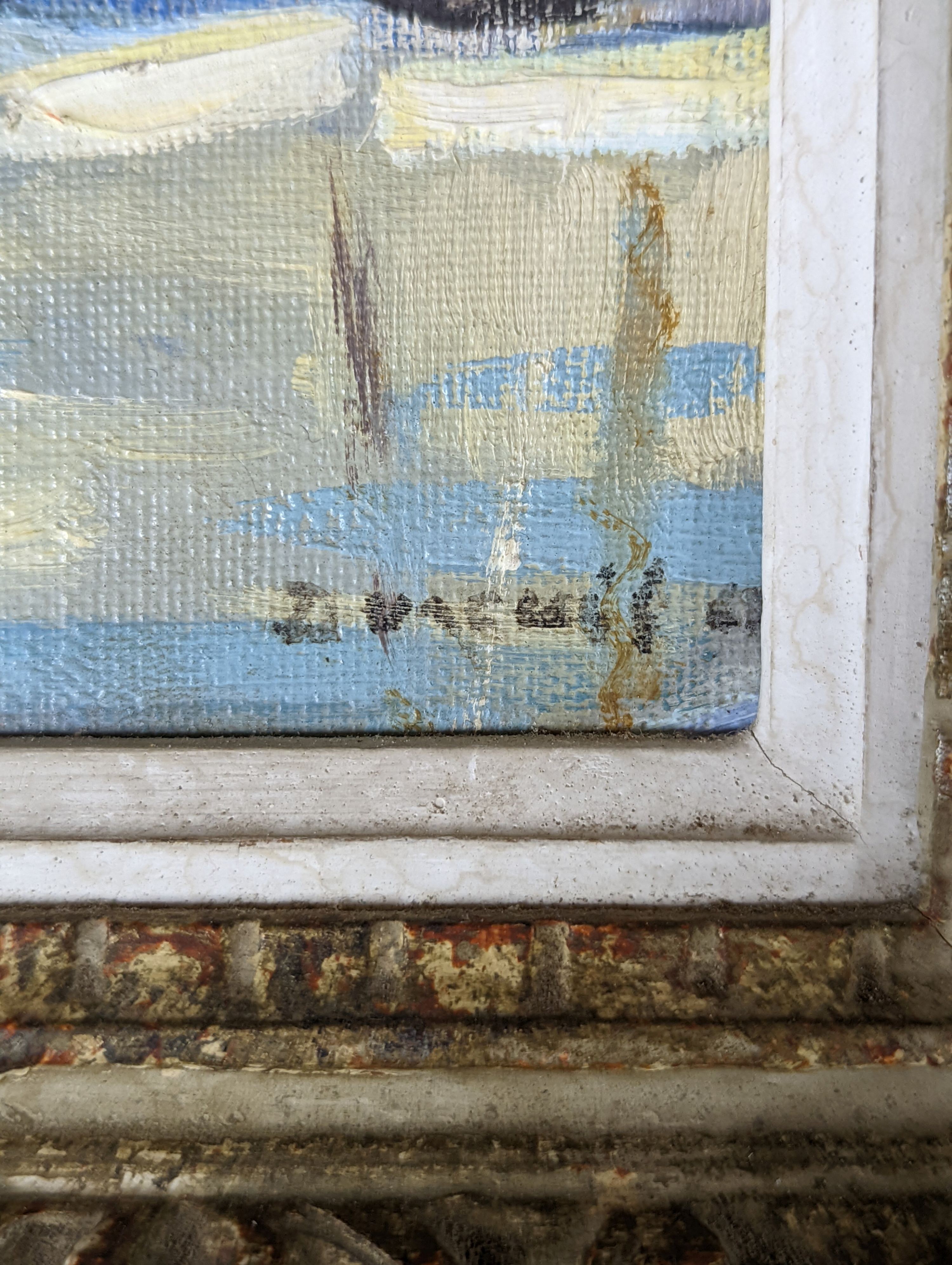 Michel Dureuil (1929-2011), oil on canvas laid on board, French harbour scene, signed, 24 x 18cm